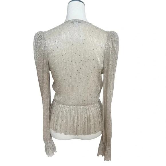 Sabina Musayev Liya Revolve Gold Sparkly Sheer V Neck Blouse Top Size Medium - Picture 9 of 11